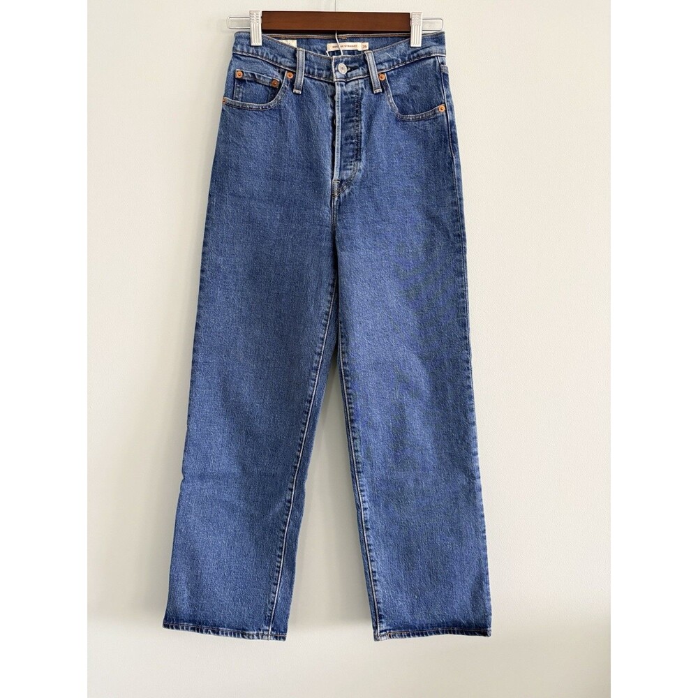 Levis Ribcage Straight Jeans Womens 26 Medium Wash Button Fly Inseam 27”